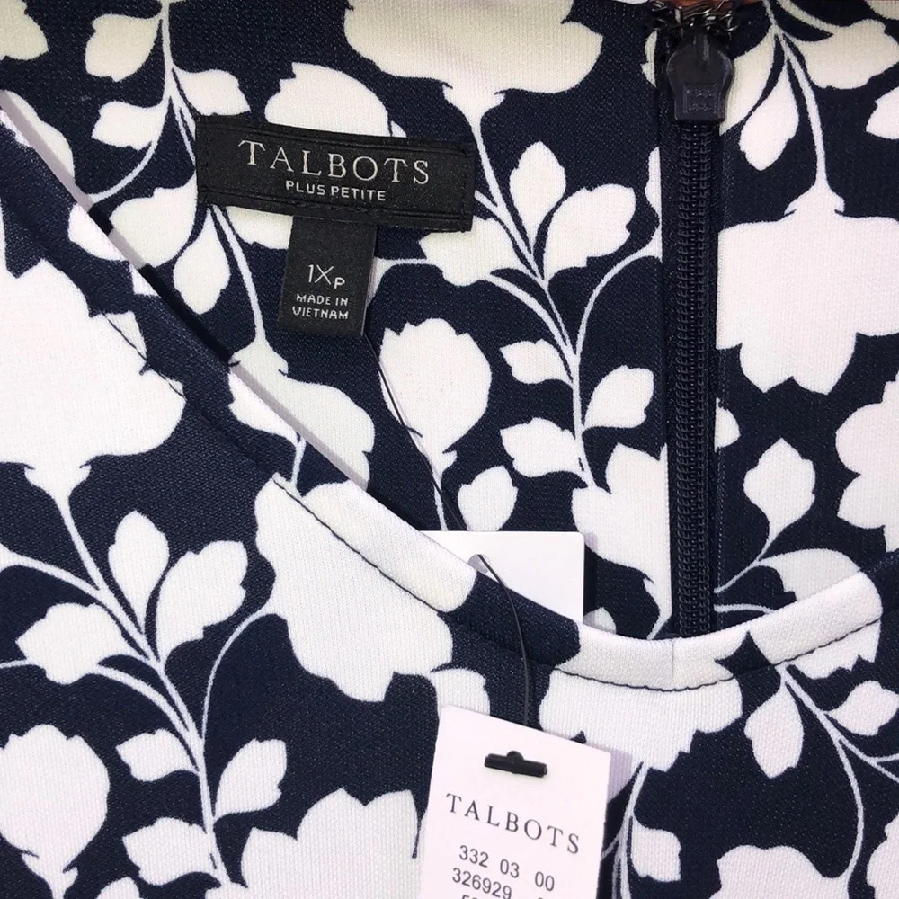 Talbots Dress Women’s 1XP Navy/Cream Floral Print Midi Length